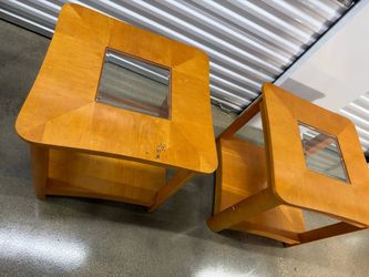 2 Square Wood End Tables / Side Tables w Glass Insert – 25” $60 each