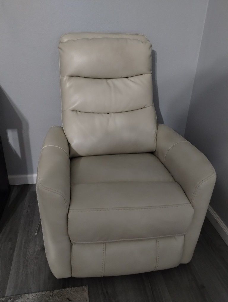Creme Faux Leather Rocker Recliner 