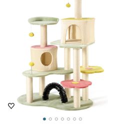 Flower Cat Tree Tower, 59 Inches Cute Cat Tree for Indoor Cats w/Sisal Covered Cat Scratching Posts Stand Cozy Condo, Sturdy Padded Top Perch and Bell