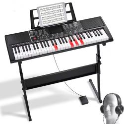 47#61 Key Digital Keyboard Piano, Lighted Keys, Electric Portable Piano with Adjustable Stand 600 Tones 500 Rhythms Built-In Speakers Sustain Pedal He