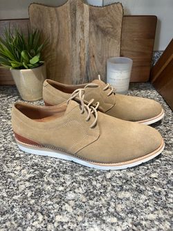 Johnston & Murphy Suede Derby Dress Shoes Lace-Up Round Toe Beige 10.5 M