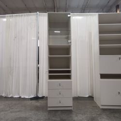 White Three-Drawer Wardrobe Cabinet with Glass Door