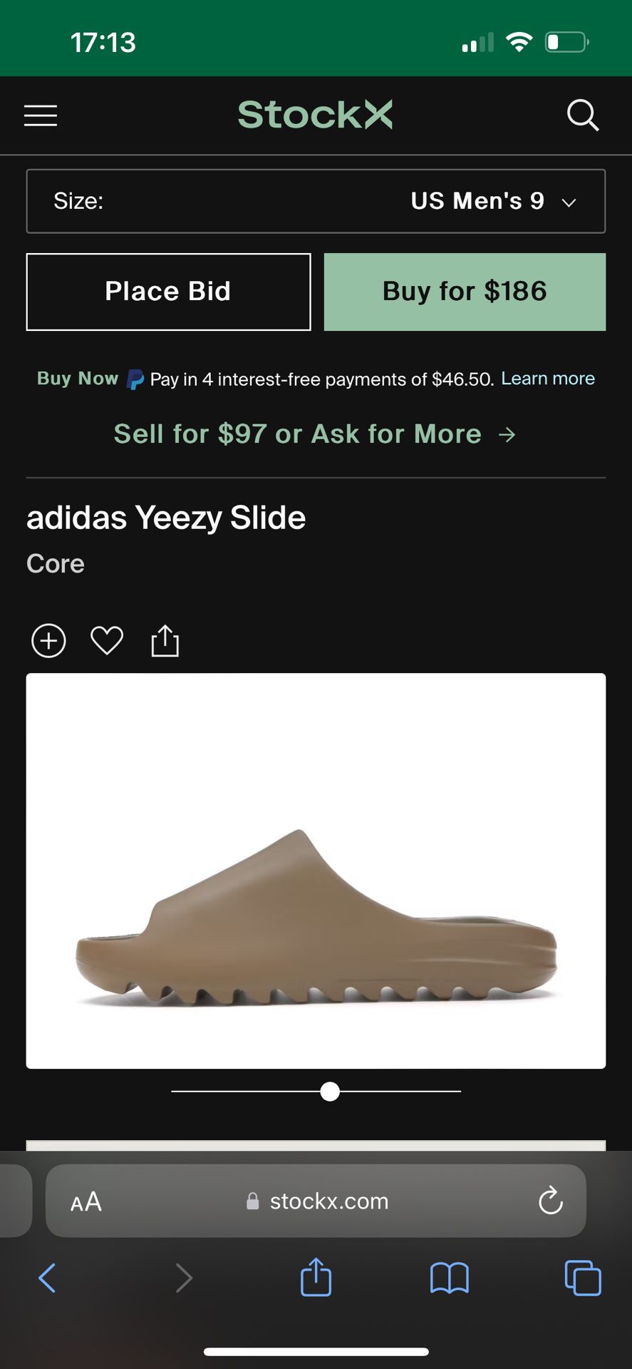 Yeezy Slide Size 9 Core