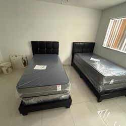 NEW BED FRAME TWIN SIZE WITH MATTRESS AND BOX SPRING