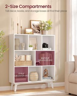 Bookshelf, Bookcase, Cube Shelf with 8 Compartments, Storage Shelf, for Living Room, Home Office, Dining Room, 9.4 x 35.4 x 42.3 Inches, Cloud White U