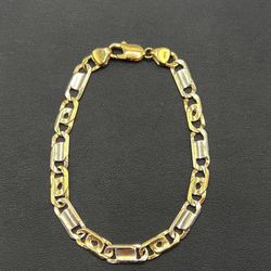 14k two tone  bracelet tiger eye 9" bracelet