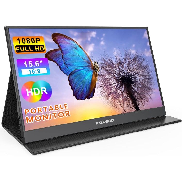 15.6" Portable IPS Monitor, 1080p FHD, USB-C HDMI, HDR, Slim, Case & Speakers