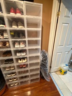plastic shoe containers- container store XL boxes