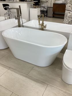 59” bathroom freestanding bathtub in white color with steel frame with legs ready for pick up today
