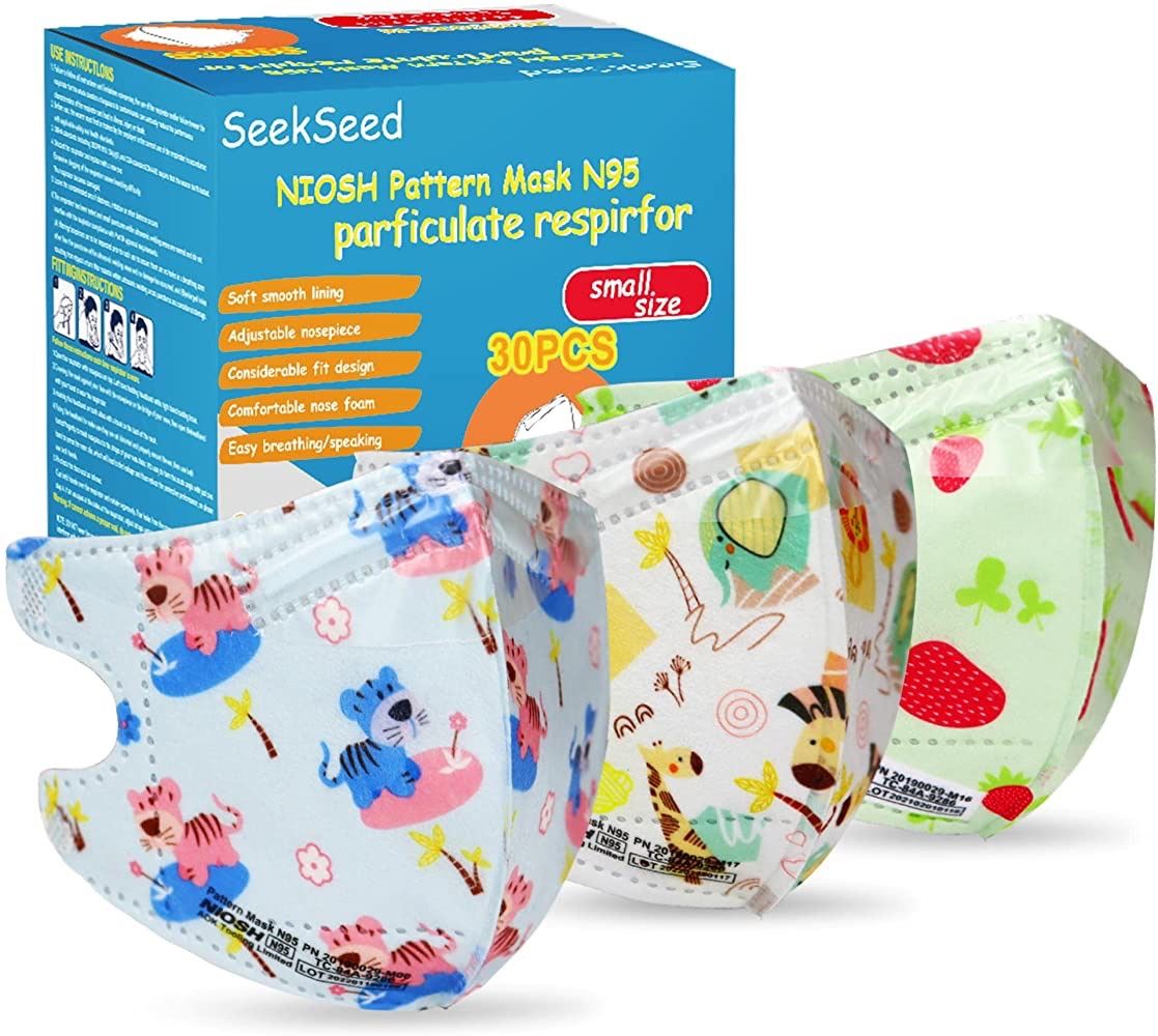 N95 Masks Small Size, 30 Pack NIOSH Approved Face Masks, 5-Ply Safety Breathable Printed Mask with Adjustable Ear Loops