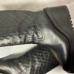 JIMMY CHOO MONOGRAM EMBOSSED LEATHER WEDGE BOOT- SIZE 37.5