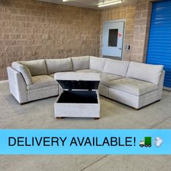 Beige Costco 6-Piece Modular Sectional Couch Sofa w/Storage Ottoman (DELIVERY AVAILABLE! 🚛💨)