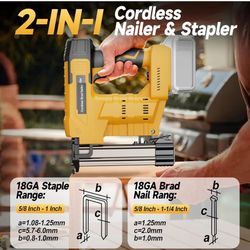 Brand New Cordless Electric 2 In 1 Brad Nailer/Staple Gun (Tool Only, Battery Not Included)