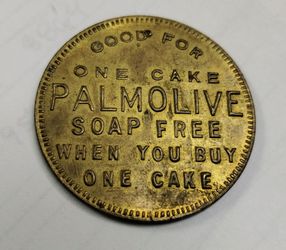 Vintage Palmolive/Peet Co. brass advertising coin/token for free soap