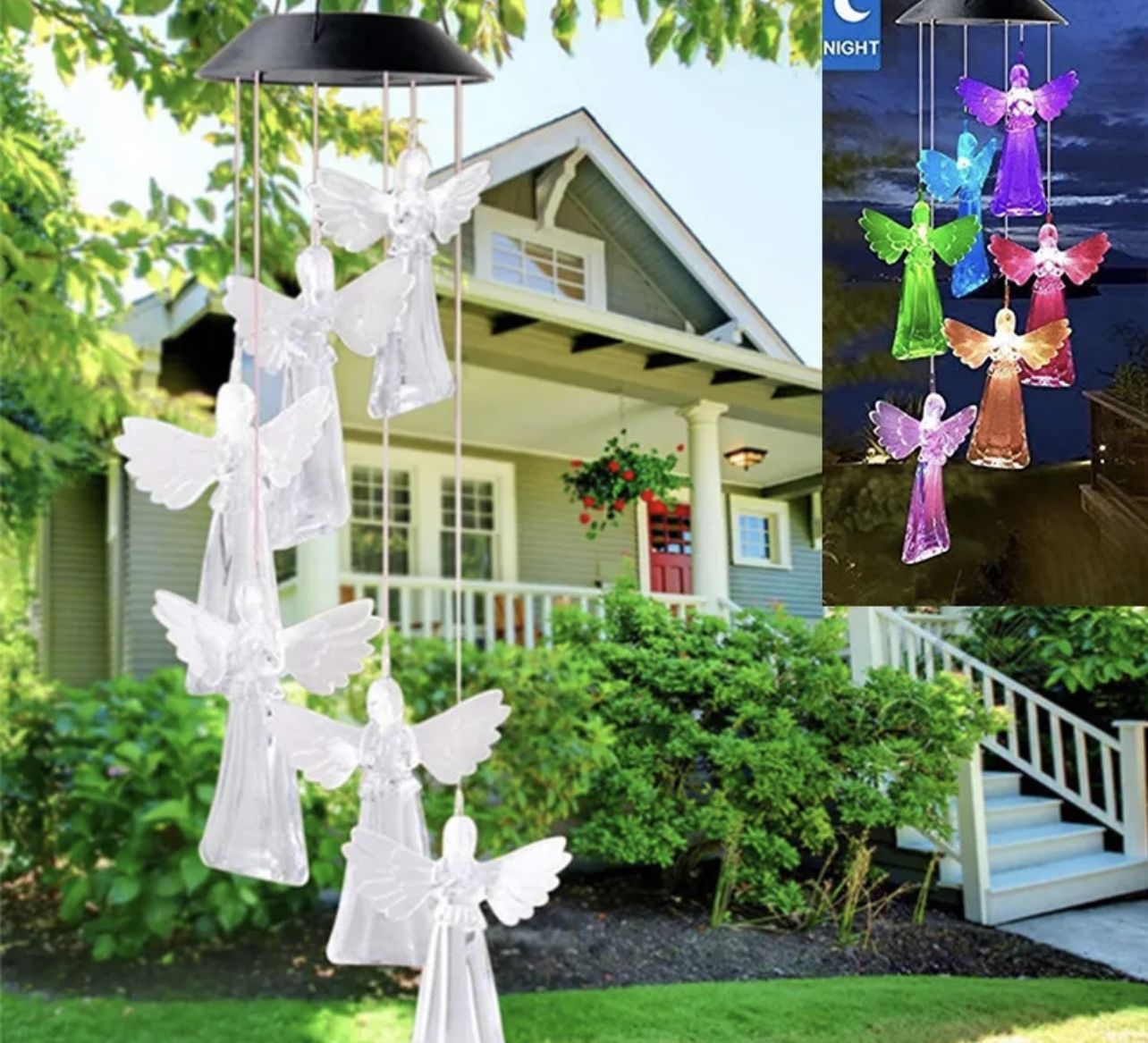 ☀️ Solar Wind Chimes Lights LED Angel Color Changing Hanging Lamp Garden Home Decor
