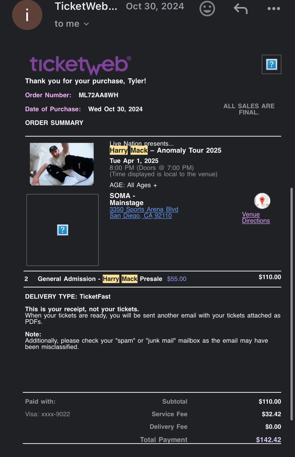 HARRY MACK TICKETS !!!!