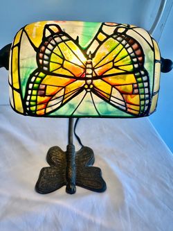 Butterfly Stained Glass Tiffany Style Lamp Multicolor Metal Base