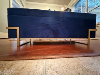 Navy Blue Velvet Ottoman with Gold Metal Frame va