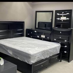 Nollaf Storage Bedroom Set Queen or King Bed Dresser Nightstand and Mirror Finance and Delivery Available 