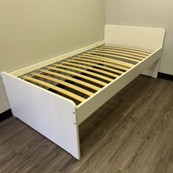 IKEA White Wood Twin Bed Frame And Mattress 