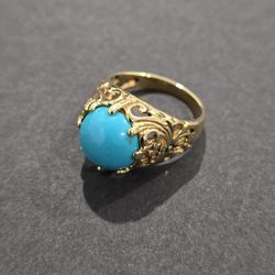 925 Stamped Gold Tone Silver Ring With Beautiful Turquoise Stone