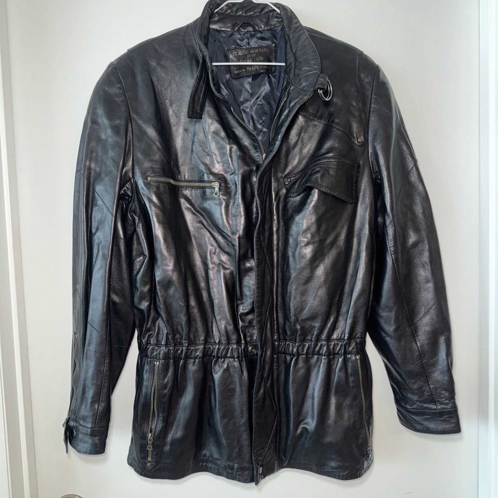 Claude Montana Pour Ideal Cuir Black Lambskin Leather Jacket Coat Women 50 M L  Excellent to Mint condition! Super soft and subtle lambskin leather. S