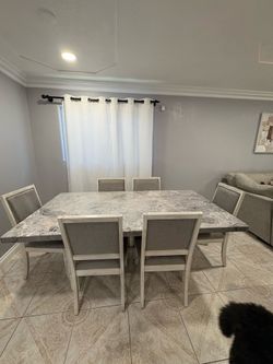 Steve Silver Cardella Marble Top 7-Piece Dining Set