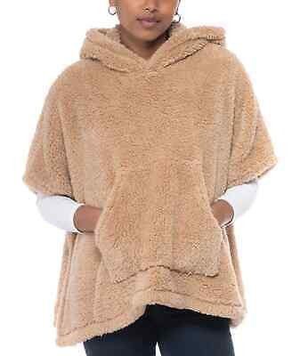 Jenni Women's Hooded Sherpa Pocket Poncho Sweater Kangaroo Pockets - One Size