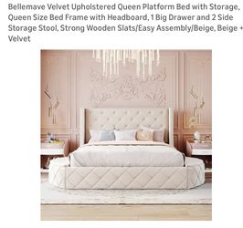 Bellemave Free Velvet Upholstered Queen Platform Bed with Storage,