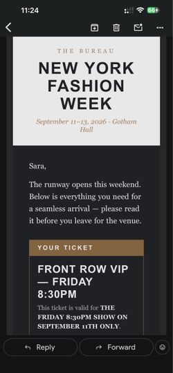 FRONT ROW VIP NY FASHION WEEK TICKETS x2