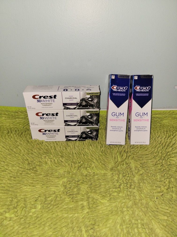 3 Charcoal Deep Clean Crest 3D White 4.6oz/2 Gum & Sensitive Crest Pro-Health 4.8oz