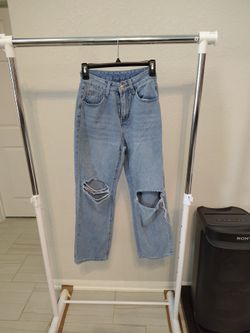 Shein denim, high rise, petite, size XXS, distressed knees