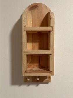 Rustic Wooden Wall Shelf with Peg Hooks – 3 Tier