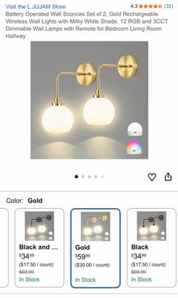 Set of 2 Modern Gold Wall Sconces with White Glass Globes