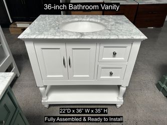 36" Bathroom Vanity with Carrara Marble Countertop & Solid Wood & Plywood Cabinet #3524