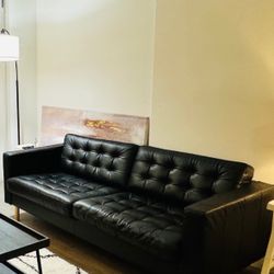 Modern Black Faux Leather Sofa – Excellent Condition 