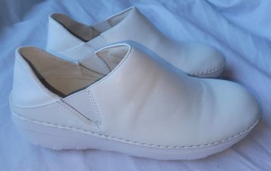 FITFLOP WOMEN’S SUPERLOAFER WHITE LEATHER NURSE SLIP ON COMFORT MULE SHOES SIZE 8.5