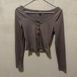 Shein Brown Long sleeve crop top adult xs