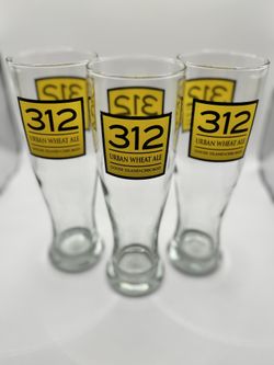 (3) Goose Island 312 Urban Wheat Ale branded beer glasses. 8.25"