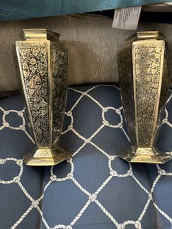 Pair Heavy Brass Middle eastern Vases