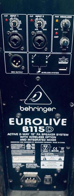 1000w Super loud Behringer Eurolive B115D 15” speaker with bluethooth adapter for connecting your phone I can test it before you buy it  Great choice!