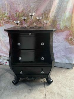 Beautiful French Boho Style Wooden Nightstand Or Side Table Brand JCPENNEY Colors Black,white With Crystal Pulls Has Been Refurbished 