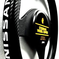 UNIVERSAL STEERING WHEEL COVER WITH LOGO (NISSAN) - MICROFIBER & PU LEATHER.