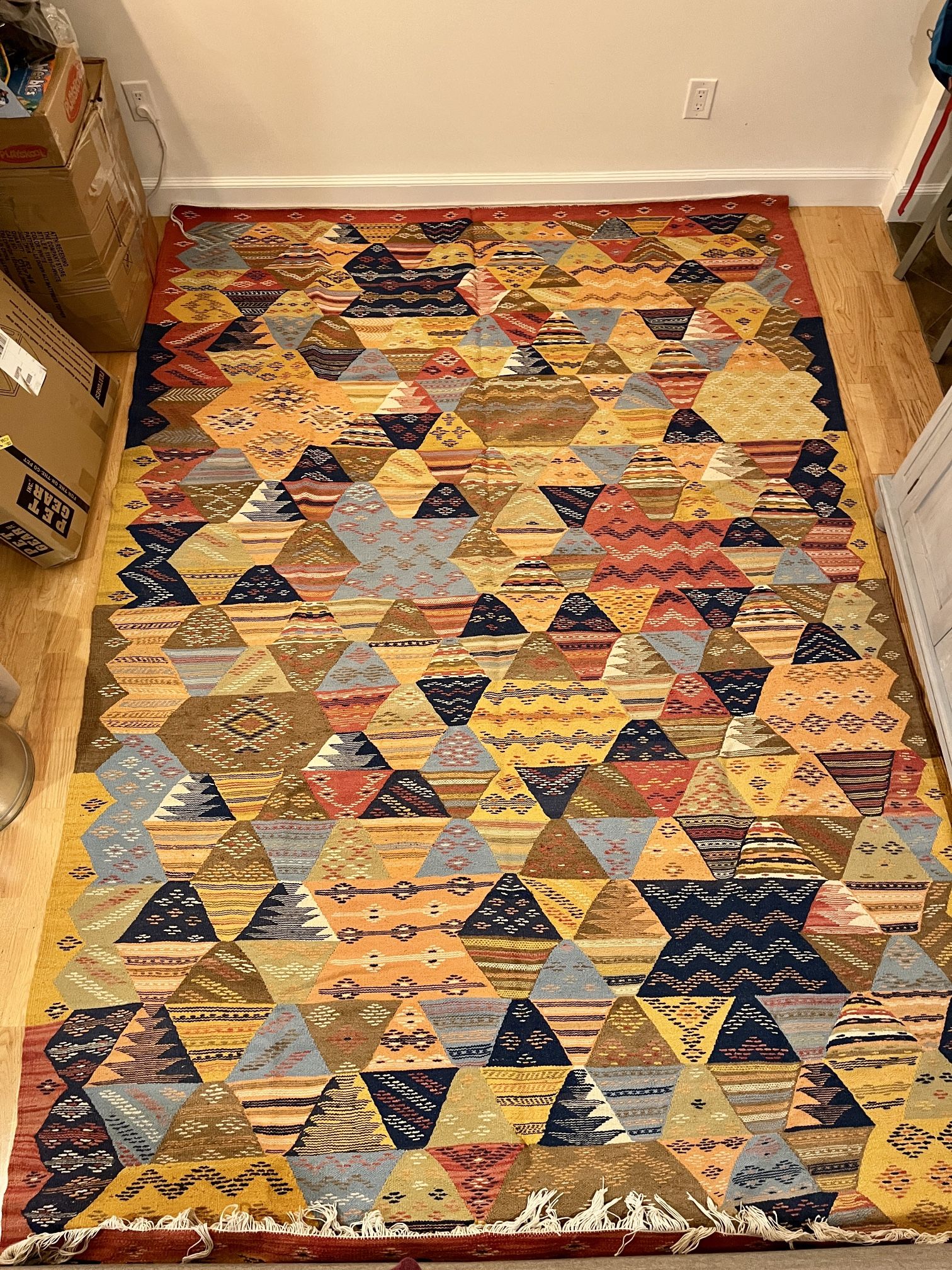 Fine Handmade Flat Woven Wool Moroccan Area Rug 81x120 in / 7x10 ft