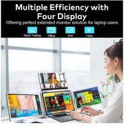 NEW 14" Portable Quad Monitor - Triple Laptop Screen Extender - 1 Cable Setup