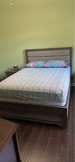 Queen Bed Frame with Upholstered Headboard