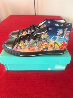 Rick & Morty Canvas High-Top Skate Shoes Multicolor Graphic, Black Laces US 12