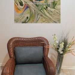 ‼️PRICE DROP ..... SOLID OVERSIZED BAMBOO WICKER CLUB CHAIR with TWO COMFORTABLE CUSHIONS