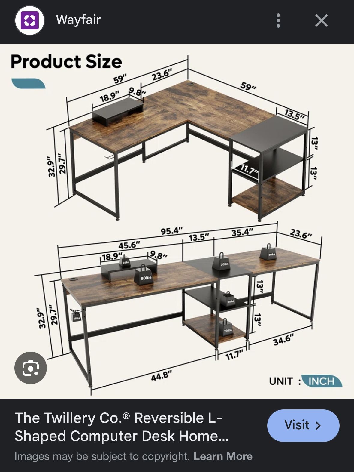 Reversible L-Shaped Computer Desk 