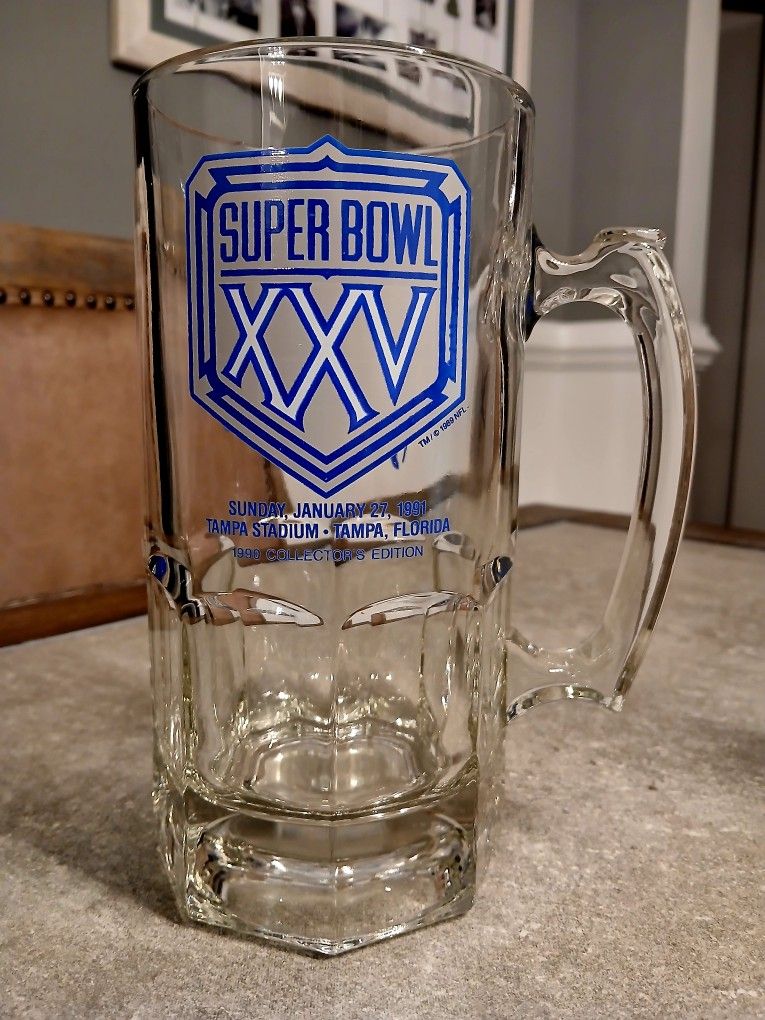 Super Bowl XXV (1991) Bills vs Giants Slim Jim Promotional Glass Beer Mug